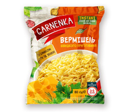 Вироби макаронні швидкого приготування. Вермішель швидкого приготування зі смаком сиру та зеленню
