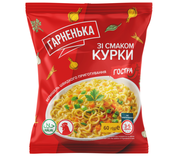 Вермішель швидкого приготування зі смаком курки, гостра